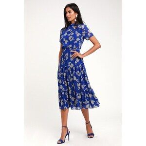 Lulus Floral Dressed Up Royal Blue Floral Print Midi Dress - Size XL